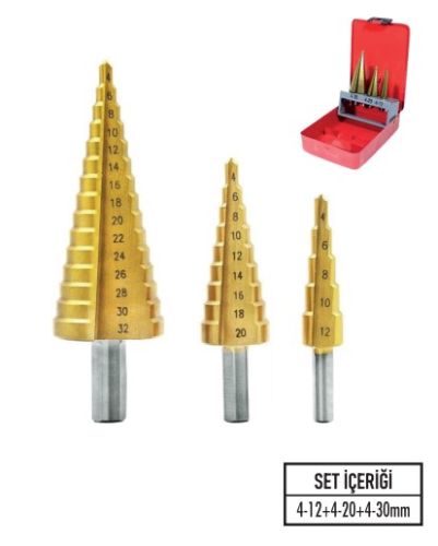 BAY-TEC KADEMELİ MATKAP UCU SETİ 4-12+4-20+4-30 MM